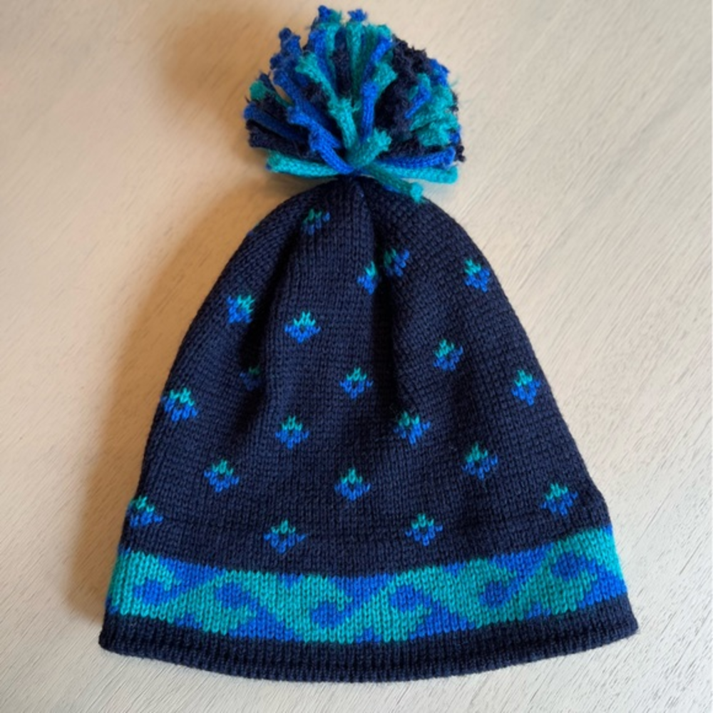 Land’s End Wool Pattern Winter‎ Pom Pom Beanie Ski Hat